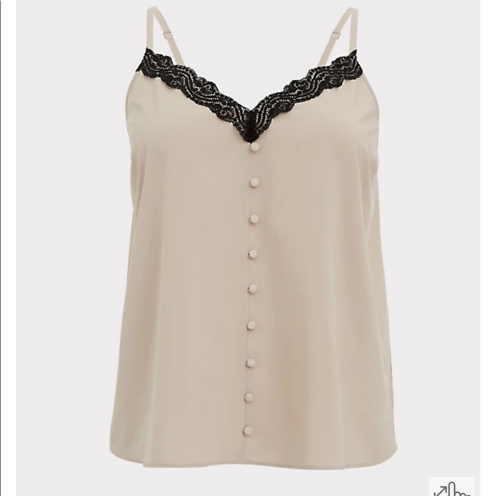 Torrid TAUPE & BLACK LACE BUTTON CAMI